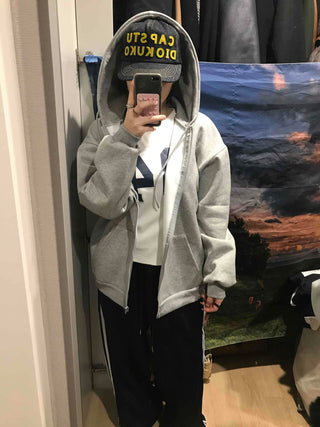 Boxy Fit Fleece-Lined Zip-Up Hoodie