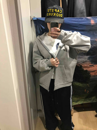 Boxy Fit Fleece-Lined Zip-Up Hoodie