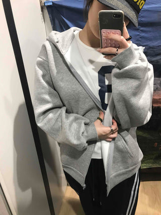 Boxy Fit Fleece-Lined Zip-Up Hoodie