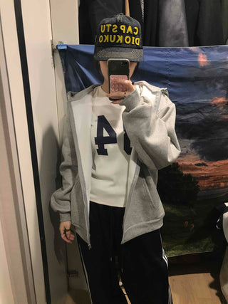 Boxy Fit Fleece-Lined Zip-Up Hoodie