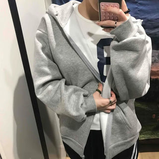 Boxy Fit Fleece-Lined Zip-Up Hoodie