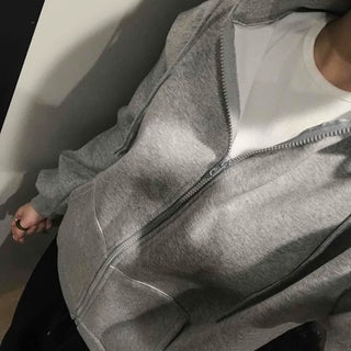 Boxy Fit Fleece-Lined Zip-Up Hoodie