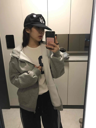Boxy Fit Fleece-Lined Zip-Up Hoodie