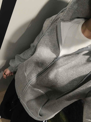 Boxy Fit Fleece-Lined Zip-Up Hoodie
