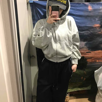 Loose Fit Cropped Zip-Up Hoodie
