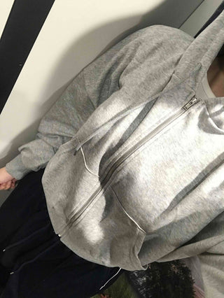 Loose Fit Cropped Zip-Up Hoodie
