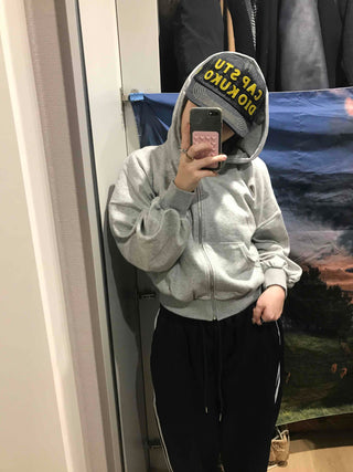 Loose Fit Cropped Zip-Up Hoodie