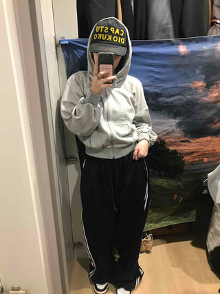 Loose Fit Cropped Zip-Up Hoodie
