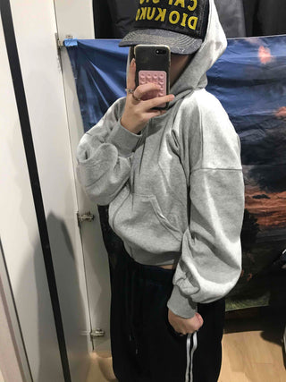 Loose Fit Cropped Zip-Up Hoodie