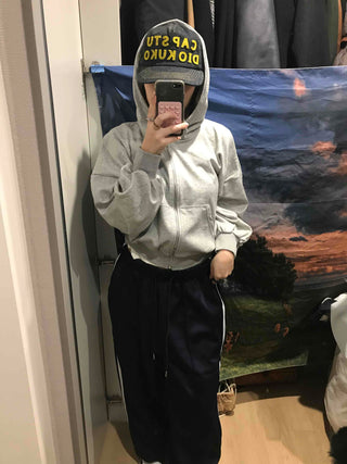 Loose Fit Cropped Zip-Up Hoodie