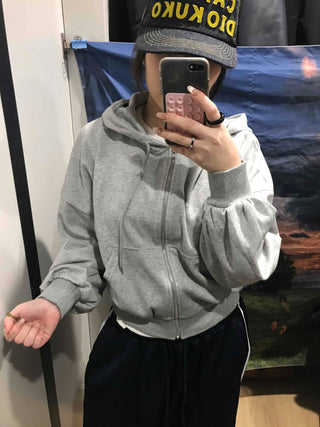 Loose Fit Cropped Zip-Up Hoodie