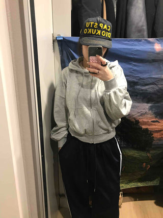 Loose Fit Cropped Zip-Up Hoodie
