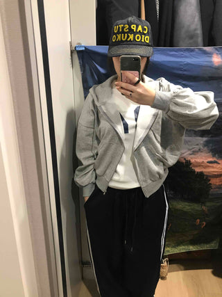 Loose Fit Cropped Zip-Up Hoodie