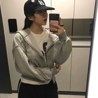 Loose Fit Cropped Zip-Up Hoodie