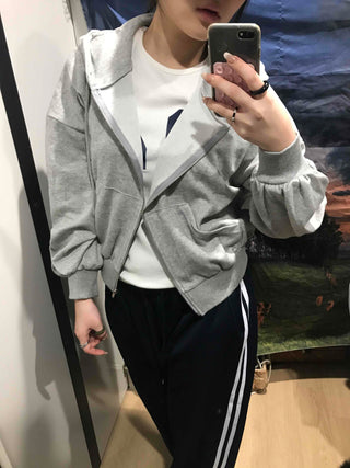 Loose Fit Cropped Zip-Up Hoodie