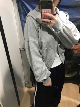 Loose Fit Cropped Zip-Up Hoodie