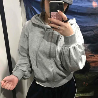 Loose Fit Cropped Zip-Up Hoodie