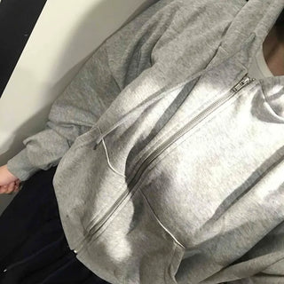 Loose Fit Cropped Zip-Up Hoodie