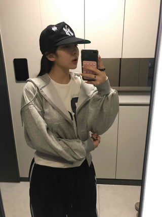 Loose Fit Cropped Zip-Up Hoodie