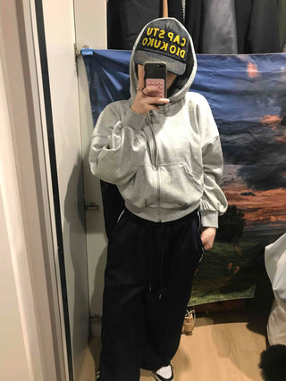 Loose Fit Cropped Zip-Up Hoodie