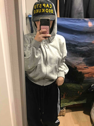 Loose Fit Cropped Zip-Up Hoodie