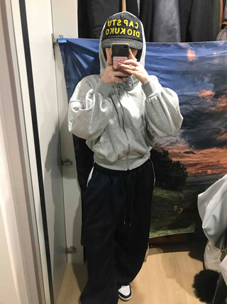 Loose Fit Cropped Zip-Up Hoodie