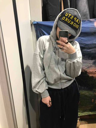 Loose Fit Cropped Zip-Up Hoodie