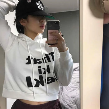 Lettering Short Fleece-Lined Hoodie