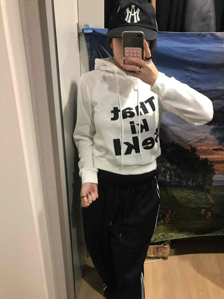 Lettering Short Fleece-Lined Hoodie