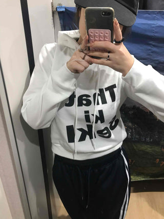 Lettering Short Fleece-Lined Hoodie