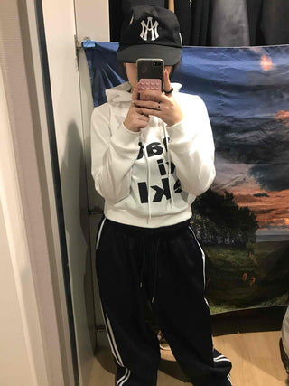 Lettering Short Fleece-Lined Hoodie