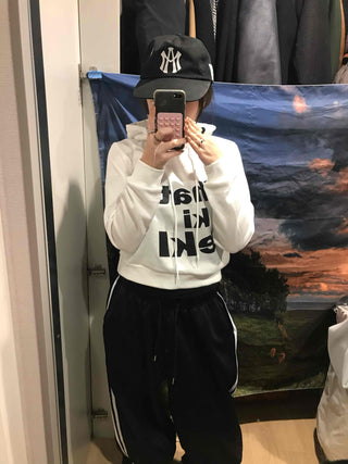 Lettering Short Fleece-Lined Hoodie