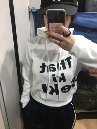 Lettering Short Fleece-Lined Hoodie