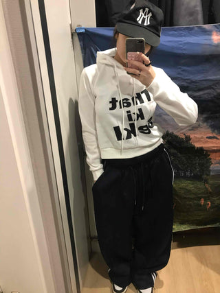 Lettering Short Fleece-Lined Hoodie