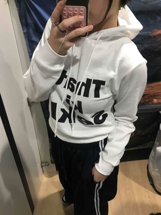 Lettering Short Fleece-Lined Hoodie
