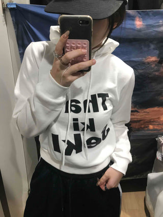 Lettering Short Fleece-Lined Hoodie
