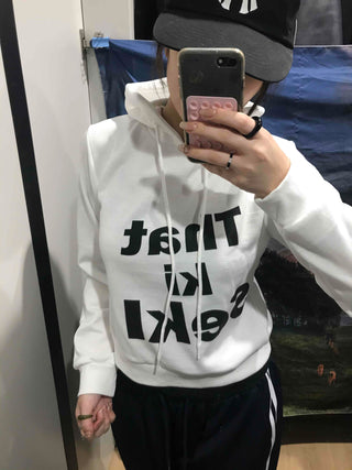 Lettering Short Fleece-Lined Hoodie