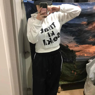 Lettering Short Fleece-Lined Hoodie