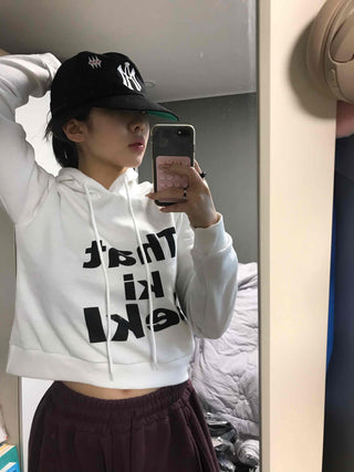 Lettering Short Fleece-Lined Hoodie