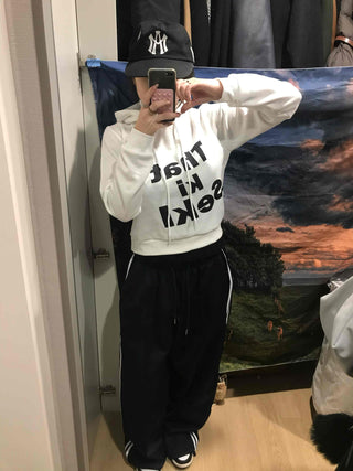Lettering Short Fleece-Lined Hoodie