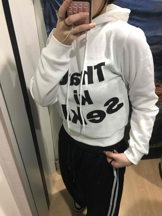 Lettering Short Fleece-Lined Hoodie
