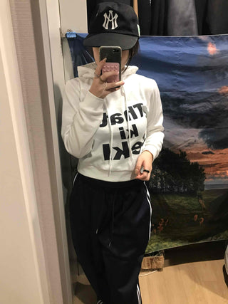 Lettering Short Fleece-Lined Hoodie