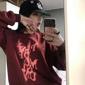 Vintage Lettering Oversized Loose Sweatshirt