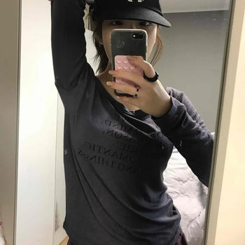 Lettering Slim Fit Off-Shoulder Long Sleeve T-shirt