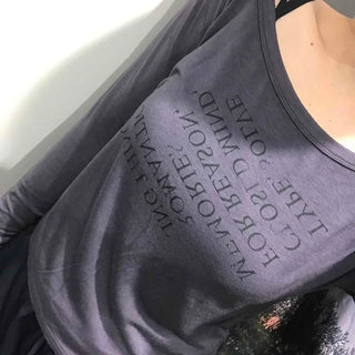 Lettering Slim Fit Off-Shoulder Long Sleeve T-shirt