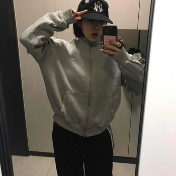 Oversized Fleece-Lined Lace Track Zip-Up Hoodie
