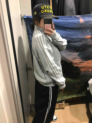 Oversized Fleece-Lined Lace Track Zip-Up Hoodie