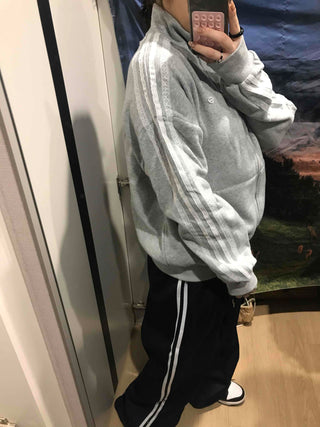 Oversized Fleece-Lined Lace Track Zip-Up Hoodie