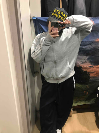 Oversized Fleece-Lined Lace Track Zip-Up Hoodie
