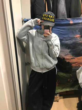 Oversized Fleece-Lined Lace Track Zip-Up Hoodie